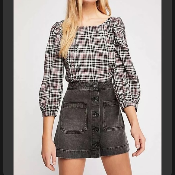 Free People Dresses & Skirts - Free People Jean Skirt Women Size 30 Button Front Washed Black Mini High Rise CL